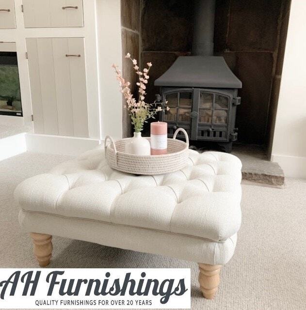76 cm X Oxford/Chesterfield Deep Buttoned Square Footstool/Coffee Table in Faux Linen..uk Delivery Only - image 1
