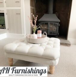 76 cm X Oxford/Chesterfield Deep Buttoned Square Footstool/Coffee Table in Faux Linen..uk Delivery Only - thumbnail 1