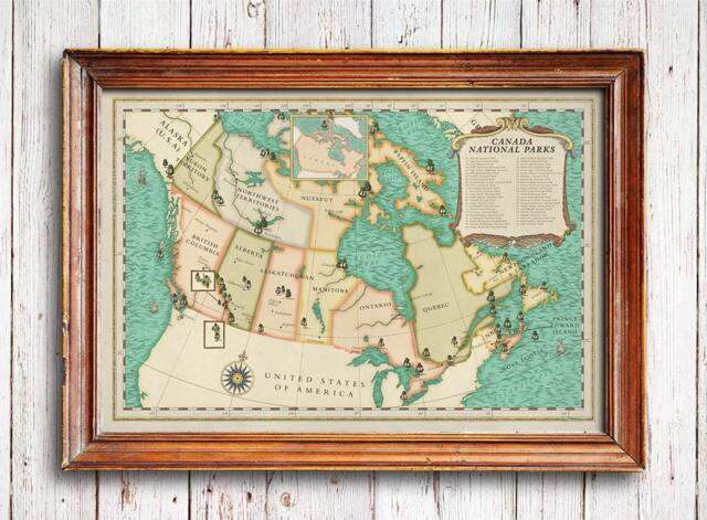 Vintage Canada National Parks Map Print, Explorer Wall Art - image 1