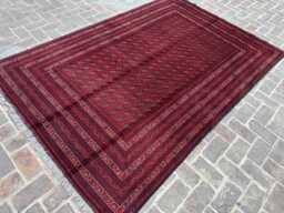 6x9 Large Red & Beige Afghan Bukhara Wool Carpet - Artisan Hand-Knotted Design Timeless Oriental Rug For Lounge, Dining Space Or Studio - thumbnail 1