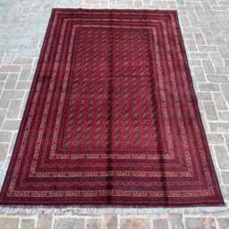 6x9 Large Red & Beige Afghan Bukhara Wool Carpet - Artisan Hand-Knotted Design Timeless Oriental Rug For Lounge, Dining Space Or Studio - thumbnail 2