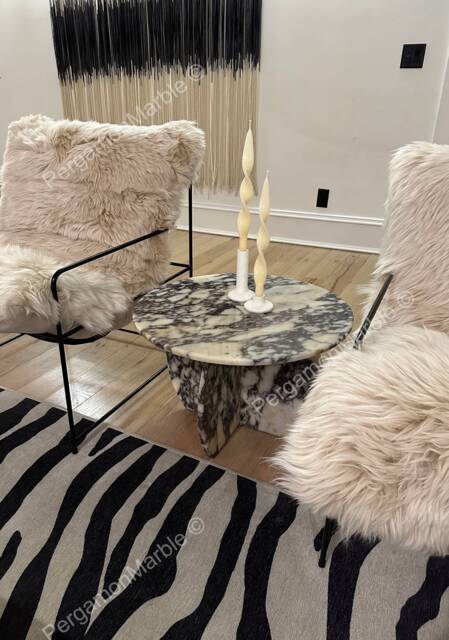 Handmade Calacatta Viola Marble Coffee Table 60cm Round Center Table - image 1