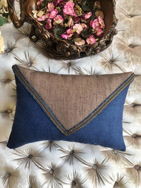 Brown & Blue Linen Clutch Design Decorative Pillow Cover, Home Decor, Cushion, Throw Pillow, Living Room, Gift For Her - image 1