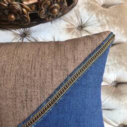 Brown & Blue Linen Clutch Design Decorative Pillow Cover, Home Decor, Cushion, Throw Pillow, Living Room, Gift For Her - thumbnail 3