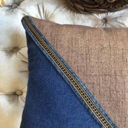 Brown & Blue Linen Clutch Design Decorative Pillow Cover, Home Decor, Cushion, Throw Pillow, Living Room, Gift For Her - thumbnail 2