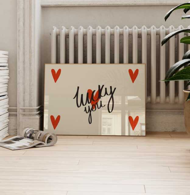 Bedroom Wall Art, Lucky You Poster, Cute Landscape Love Hearts Print, Prints, Playing Cards Horizontal Print - image 1