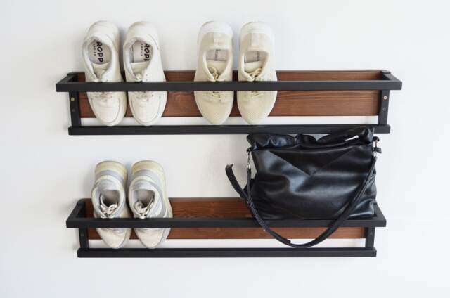 Rustic Wall Mount Shoe Rack Wood & Metal Entryway Organizer - image 1