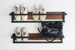 Rustic Wall Mount Shoe Rack Wood & Metal Entryway Organizer - thumbnail 1