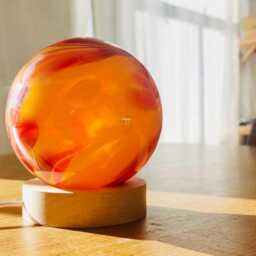 Hand Blown Glass Sphere Lamp Led Ambient Night Light With Wooden Base - thumbnail 2
