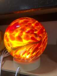 Hand Blown Glass Sphere Lamp Led Ambient Night Light With Wooden Base - thumbnail 1