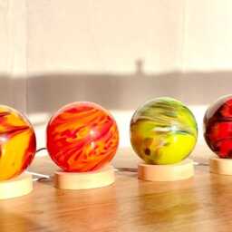 Hand Blown Glass Sphere Lamp Led Ambient Night Light With Wooden Base - thumbnail 3