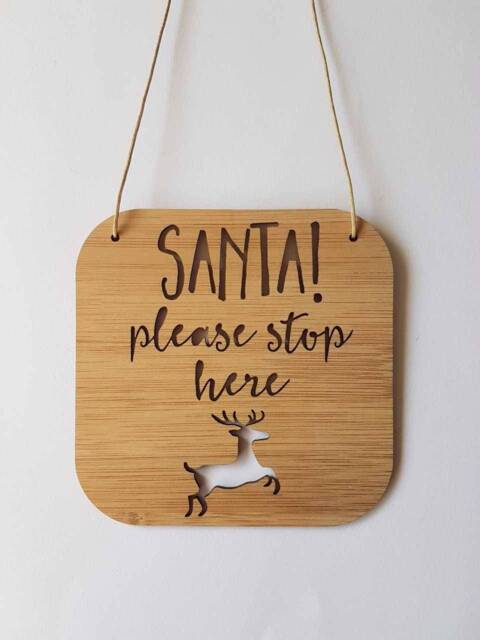 Santa Please Stop Here Reindeer Wall Hanging-Sign-Door Hanging-Wall Art-Plaque-Christmas-Decoration-xmas - image 1