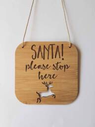 Santa Please Stop Here Reindeer Wall Hanging-Sign-Door Hanging-Wall Art-Plaque-Christmas-Decoration-xmas - thumbnail 1