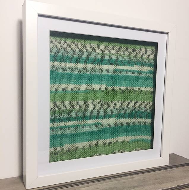 Hand Knitted Green & Cream Fair Isle Style Striped Art Including Frame - Can Be Personalised - image 1