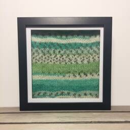 Hand Knitted Green & Cream Fair Isle Style Striped Art Including Frame - Can Be Personalised - thumbnail 2
