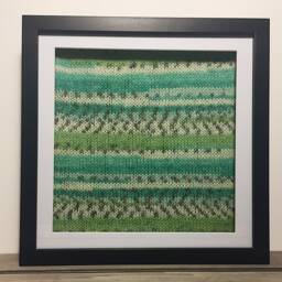 Hand Knitted Green & Cream Fair Isle Style Striped Art Including Frame - Can Be Personalised - thumbnail 3