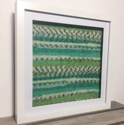 Hand Knitted Green & Cream Fair Isle Style Striped Art Including Frame - Can Be Personalised - thumbnail 1