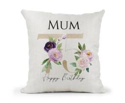 Personalised Special Birthday Cushion 75Th Gold & Purple Floral Mum, Nan, Friend, Sister Gift Keepsake - thumbnail 1