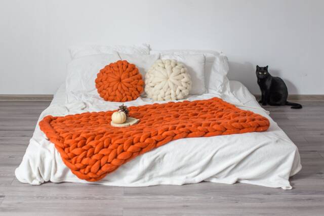 Halloween Decor, Blanket, Chunky Knit Party Decorations, Pumpkin Home Blanket - image 1