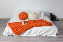 Halloween Decor, Blanket, Chunky Knit Party Decorations, Pumpkin Home Blanket - thumbnail 1