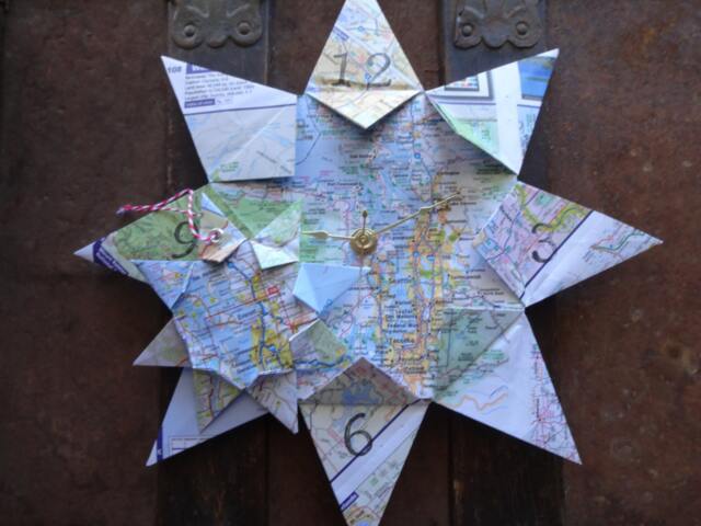 Origami Map Clock & Mini Ornament Bundle, Any 2 Cities Home Decor, Wall Art, Vacation, Wedding, Keepsake Gift, Valentines - image 1