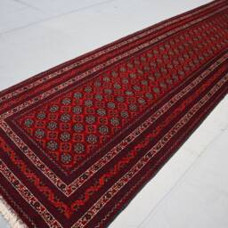 Red 10 Ft Runner Rug - Turkmen Tribal Bukhara Rug Afghan Handmade Wool Long Hallway Carpet Kitchen - thumbnail 3