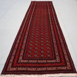 Red 10 Ft Runner Rug - Turkmen Tribal Bukhara Rug Afghan Handmade Wool Long Hallway Carpet Kitchen - thumbnail 2