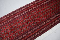 Red 10 Ft Runner Rug - Turkmen Tribal Bukhara Rug Afghan Handmade Wool Long Hallway Carpet Kitchen - thumbnail 1