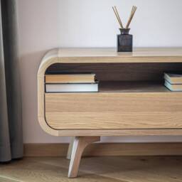 Small Tv Stand, Vinyl Record Storage in Solid Oak With Soft Closing Doors, Record Storage, Sideboard, Console Bookshelves, Cabinet - thumbnail 3
