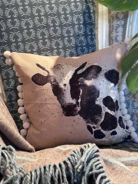 Dairy Cow Luxury Linen Cushion Sustainably Made in England By Cheney Penrose Designs - image 1