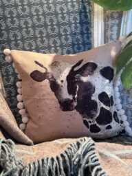 Dairy Cow Luxury Linen Cushion Sustainably Made in England By Cheney Penrose Designs - thumbnail 1