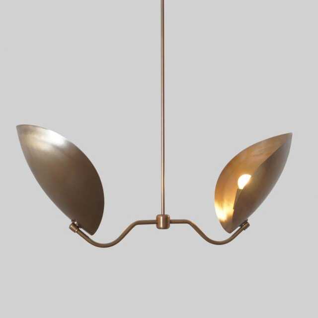 Mid-Century Modern Brass Sputnik Chandelier, Adjustable Lighting, Petal Shade Pendant Light - image 1