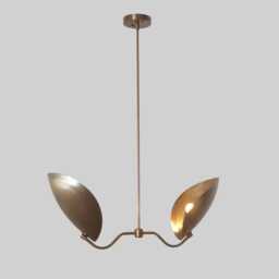 Mid-Century Modern Brass Sputnik Chandelier, Adjustable Lighting, Petal Shade Pendant Light - thumbnail 3