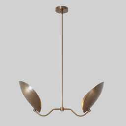 Mid-Century Modern Brass Sputnik Chandelier, Adjustable Lighting, Petal Shade Pendant Light - thumbnail 2