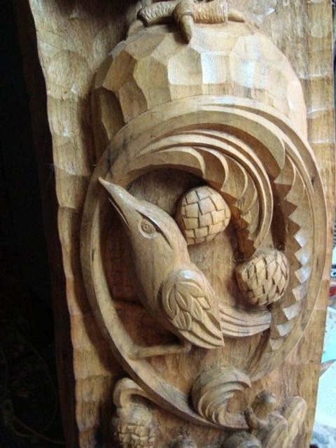 Hand Carved Oak Wood Panel Mountain & Bird Wall Art - 100/25 cm - image 1