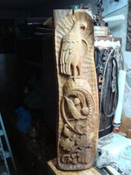 Hand Carved Oak Wood Panel Mountain & Bird Wall Art - 100/25 cm - thumbnail 2