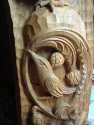 Hand Carved Oak Wood Panel Mountain & Bird Wall Art - 100/25 cm - thumbnail 1
