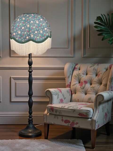 William Morris Persian Curtains Fabric Dome Lampshade Dark Green Braid & Cream Fringe, Bespoke British Handmade - image 1