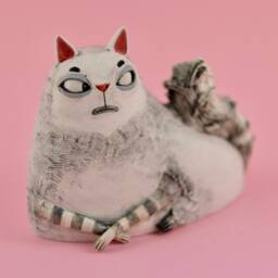 Ceramic Figurine - Sculpture White Cat - thumbnail 3