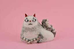 Ceramic Figurine - Sculpture White Cat - thumbnail 1