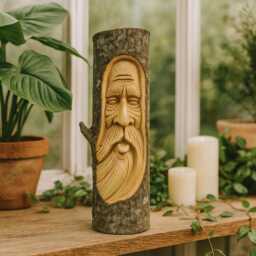 Old Man Tree Wooden Carving Rustic Handmade Hanging Garden Decor Wood Art - thumbnail 2