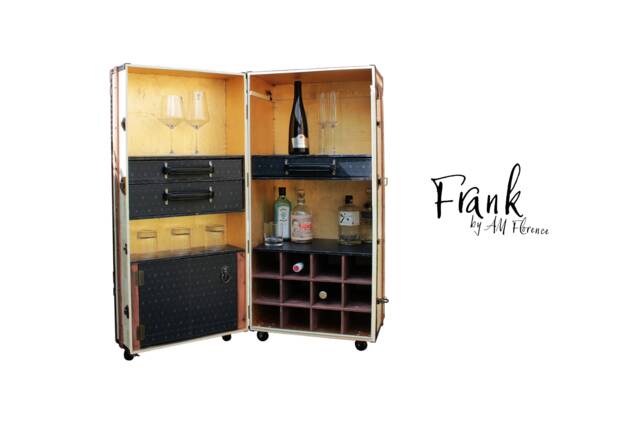 Vintage Style Liquor Cabinet Steamer Trunk - Wine Rack Home Cocktail Bar _ Frank Mid - image 1