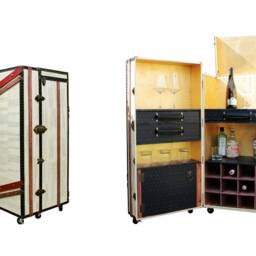 Vintage Style Liquor Cabinet Steamer Trunk - Wine Rack Home Cocktail Bar _ Frank Mid - thumbnail 2
