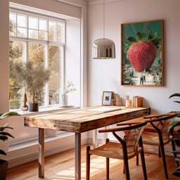 Surreal Strawberry Art Print, Modern Collage Wall With Tiny People, Whimsical Food Poster, Imaginative Pop Home Decor - thumbnail 3