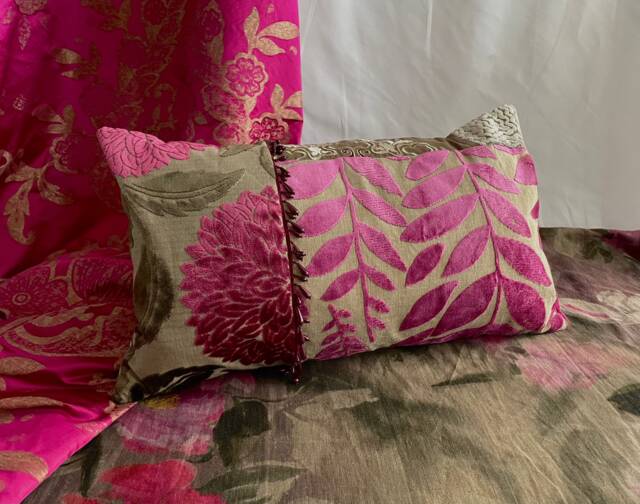Bohemian Velvet Pillow Cover Taupe & Plum Floral, Designers Guild - image 1