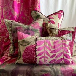 Bohemian Velvet Pillow Cover Taupe & Plum Floral, Designers Guild - thumbnail 2
