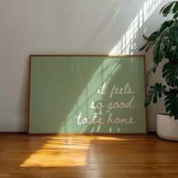It Feels So Good To Be Home, Horizontal Sage Green Poster, Daily Affirmations Minimalist Decor, Cute Bedroom Print, Simply Home Art - thumbnail 2