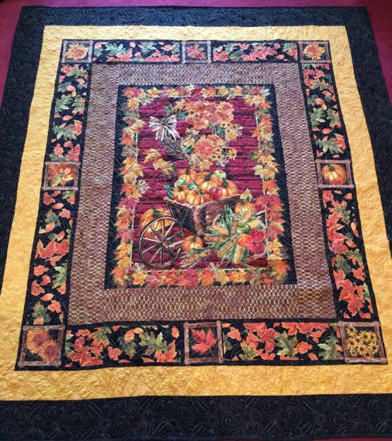 Cozy Fall Harvest Throw Lap Quilt/Wall Hanging Art Quilt For Sale/Bedding With Polar Fleece Backing/Thanksgiving Gift - image 1