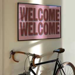 Welcome Home Art Print, Pink Red Blue Striped Gallery Wall Poster - thumbnail 2