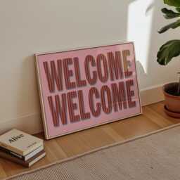 Welcome Home Art Print, Pink Red Blue Striped Gallery Wall Poster - thumbnail 3